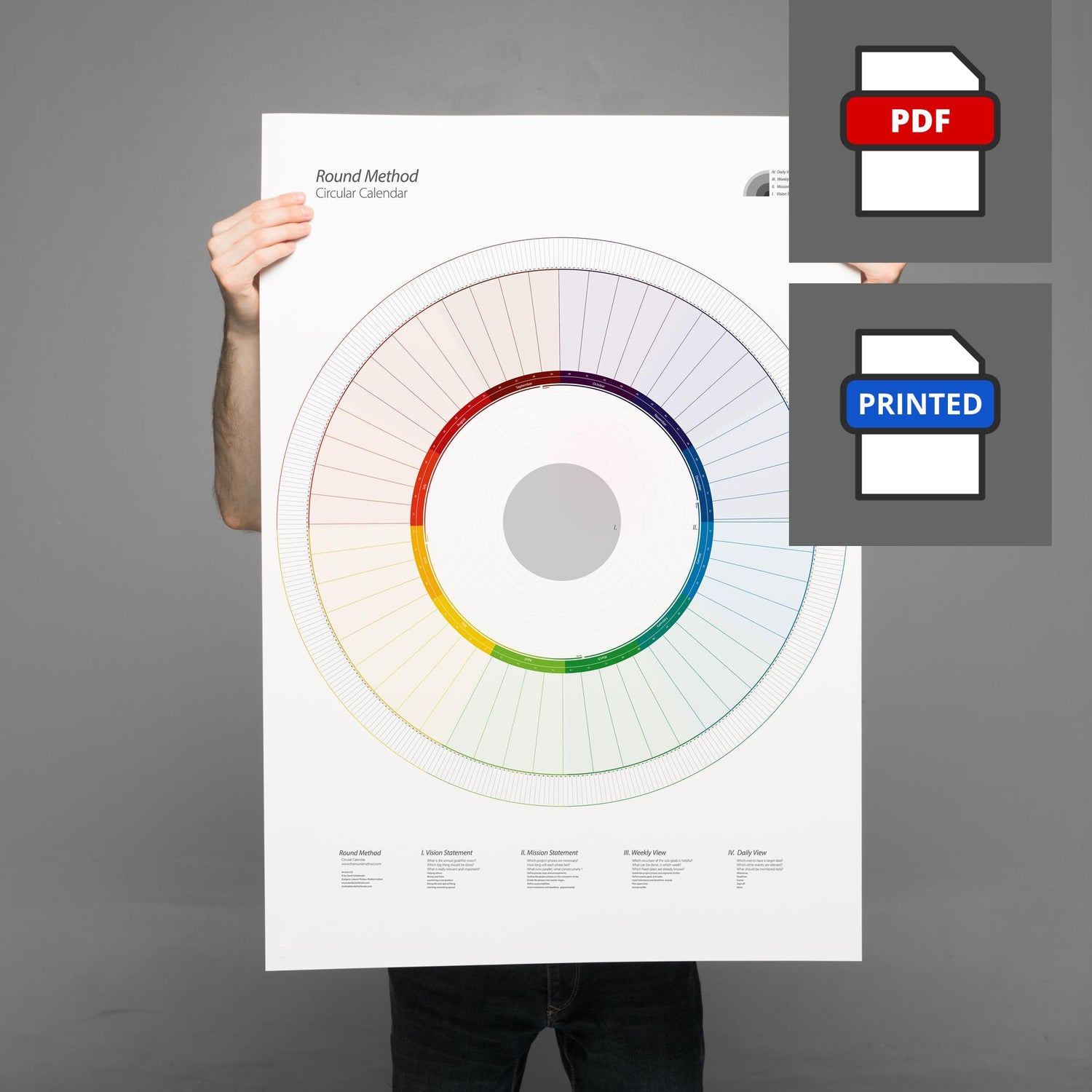 Person holding Circular Calendar Planner Poster pdf and printed